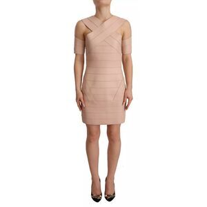 Dsquared² Beige Leather Open Shoulder Sheath Mini Women's Dress